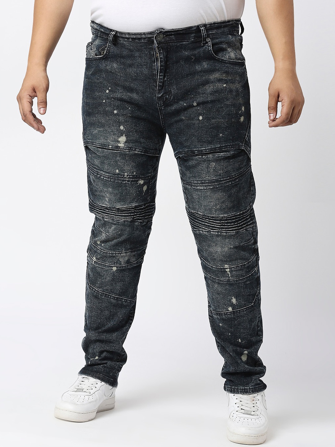 

WAIMEA Men Plus Size Hollywood Skinny Fit Clean Look Light Fade Stretchable Jeans, Black