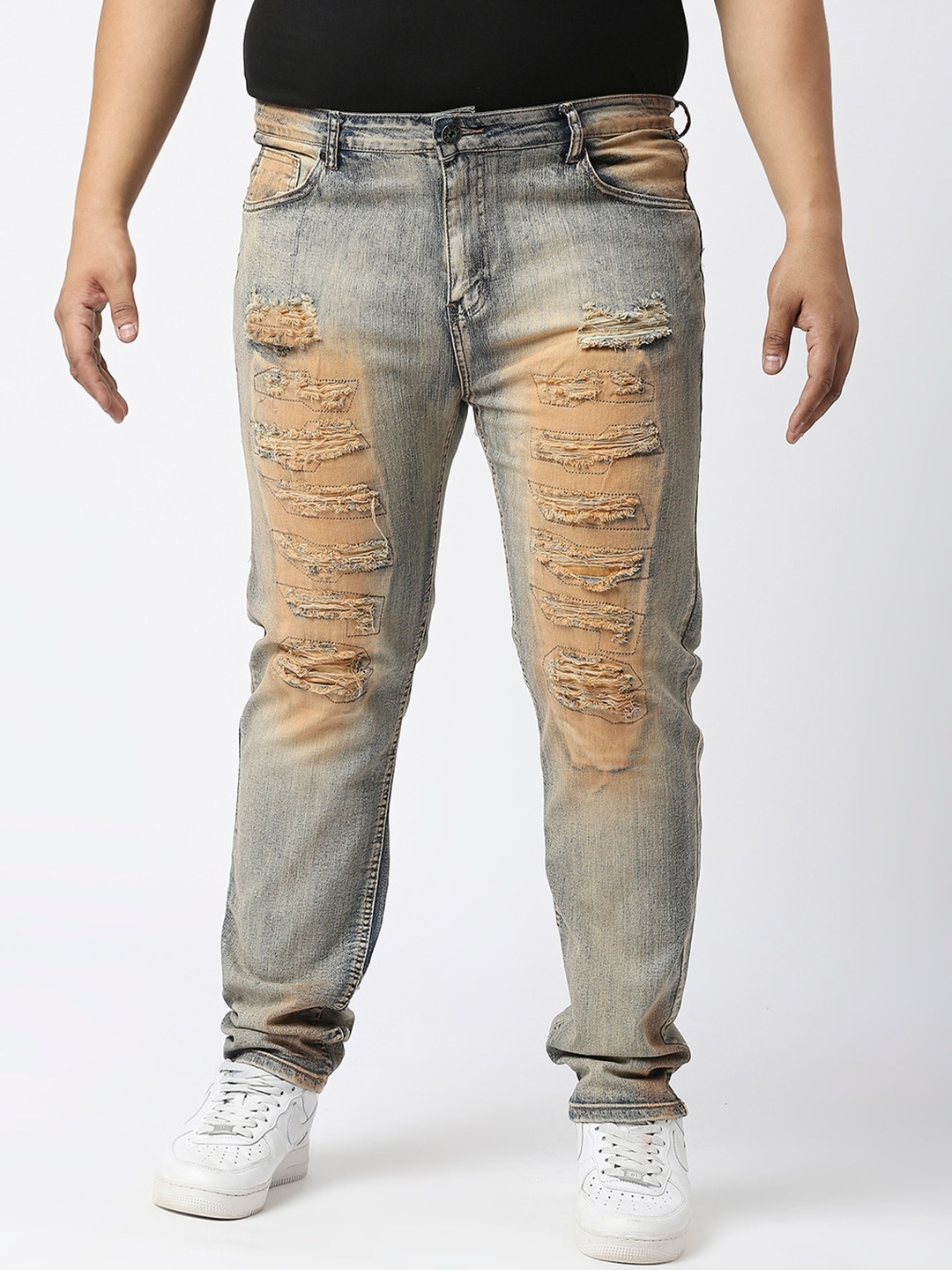 

WAIMEA Men Plus Size Hollywood Skinny Fit Highly Distressed Heavy Fade Stretchable Jeans, Grey