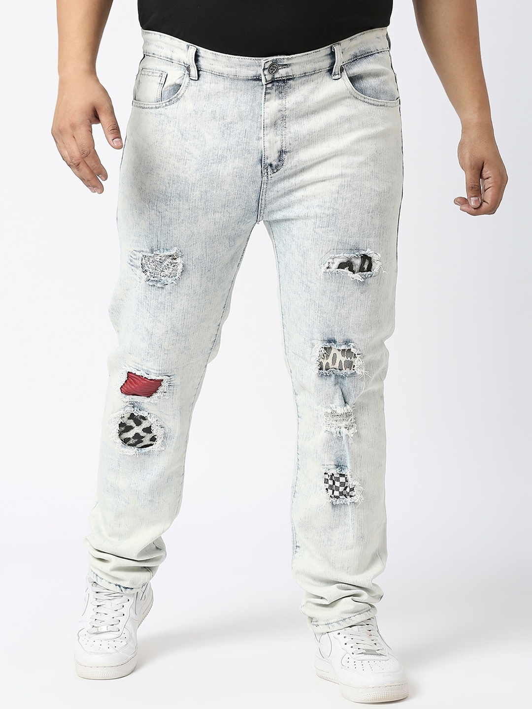 

WAIMEA Men Hollywood Skinny Fit Mildly Distressed Heavy Fade Stretchable Jeans, White