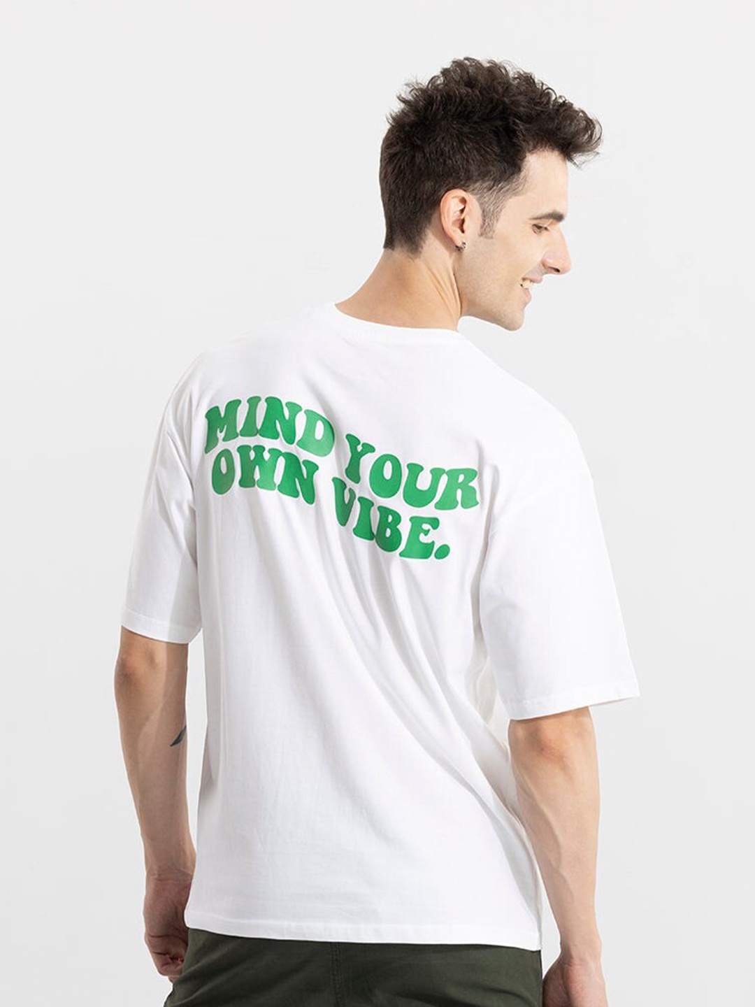 

Snitch White Typography Printed Oversized Cotton T-shirt