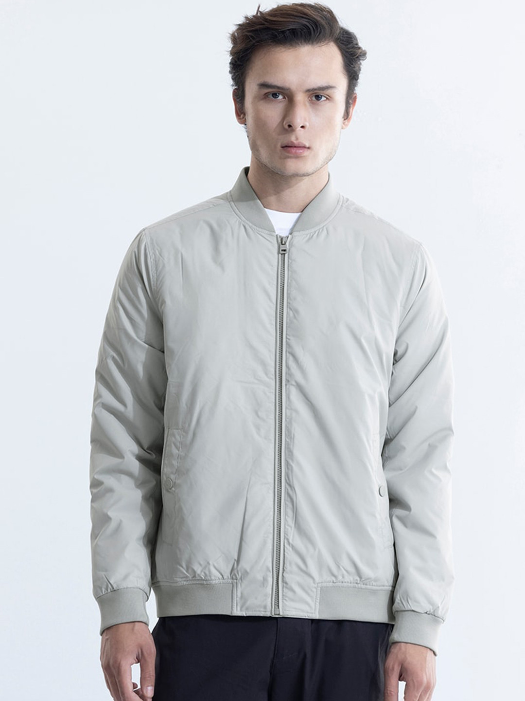

Snitch Grey Stand Collar Bomber Jacket