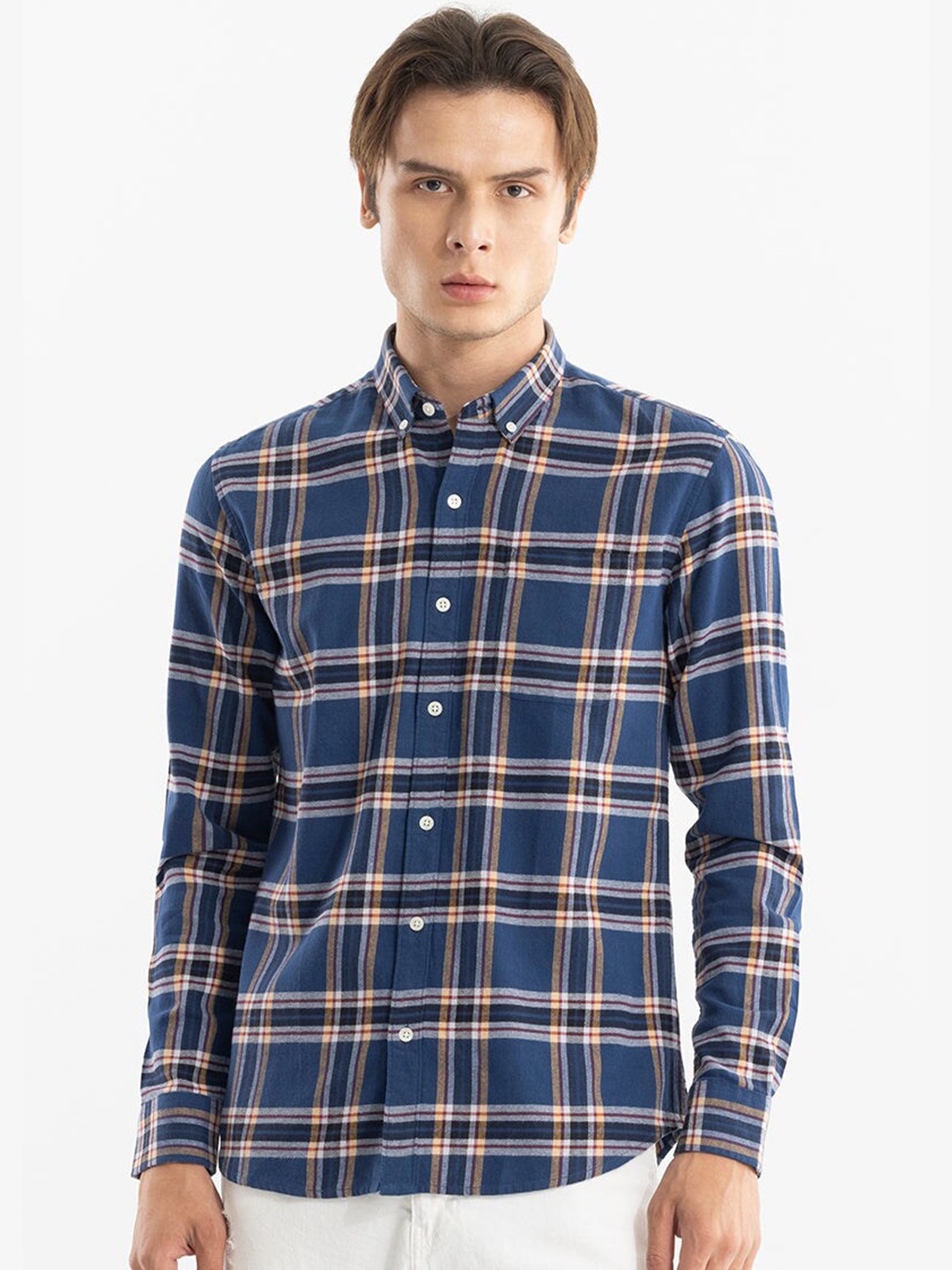 

Snitch Blue Tartan Checked Classic Slim Fit Opaque Cotton Casual Shirt