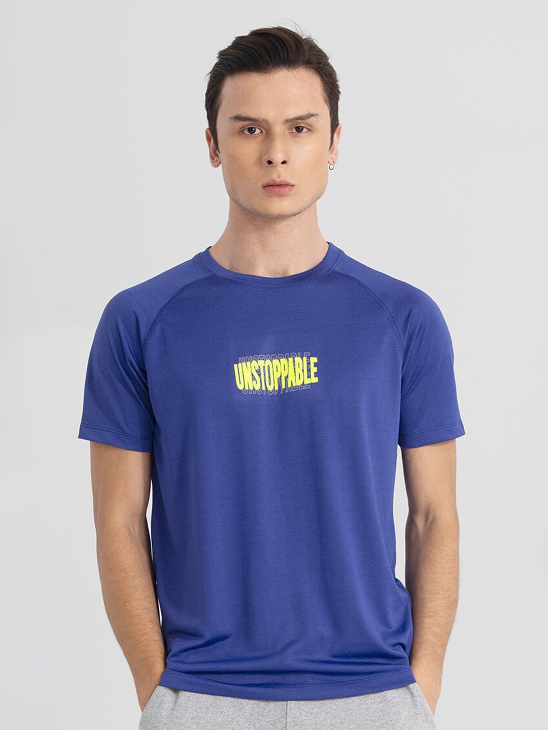 

Snitch Typography Printed Raglan Sleeves Cotton Slim Fit T-shirt, Blue