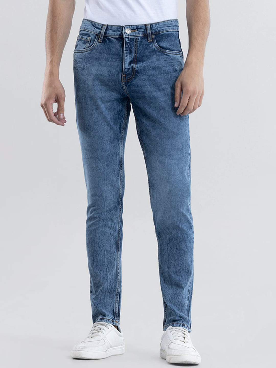 

Snitch Men Blue Smart Skinny Fit Clean Look Heavy Fade Cotton Jeans