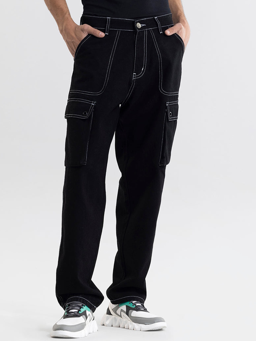 

Snitch Men Smart Relaxed Fit Stretchable Cotton Jeans, Black