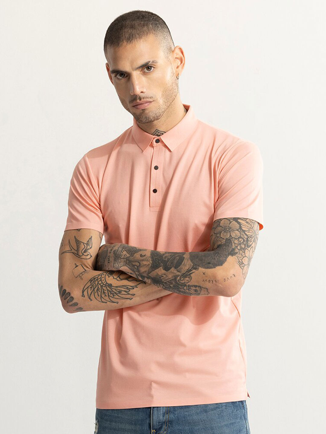 

Snitch Pink Polo Collar Cotton T-shirt