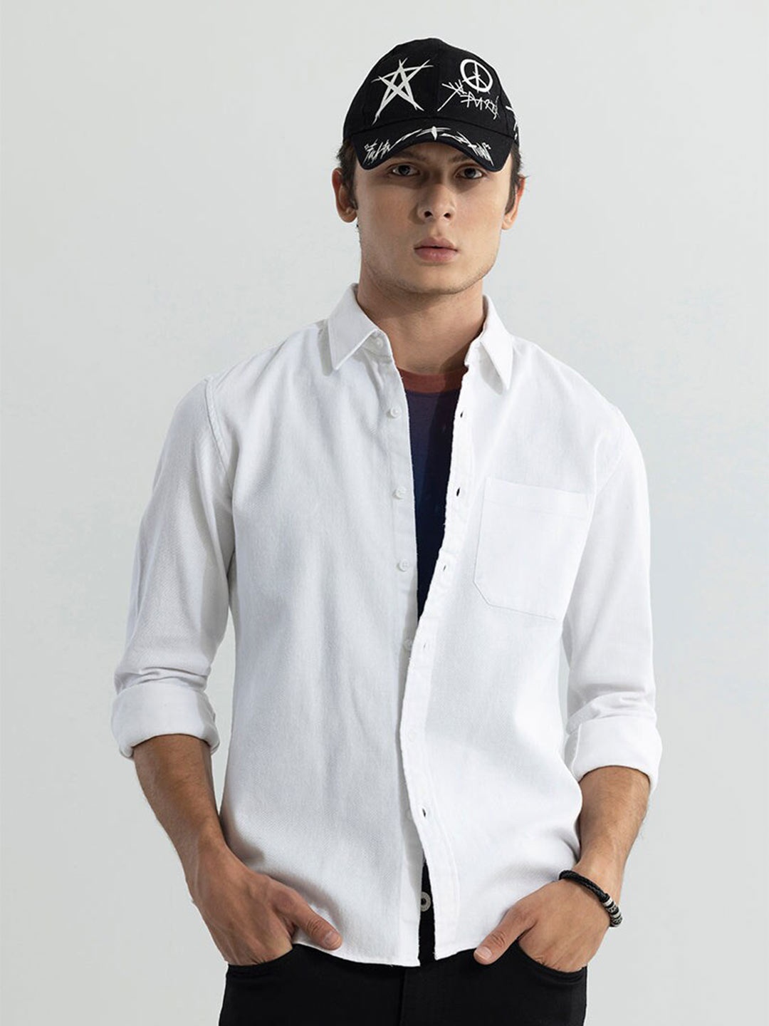 

Snitch Classic Slim Fit Spread Collar Long Sleeve Pocket Cotton Casual Shirt, White