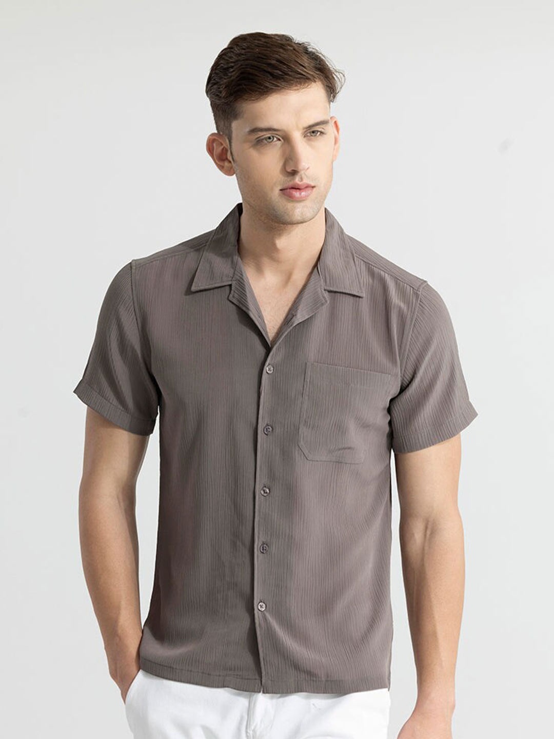 

Snitch Grey Self Design Classic Slim Fit Pinstripes Opaque Cotton Casual Shirt
