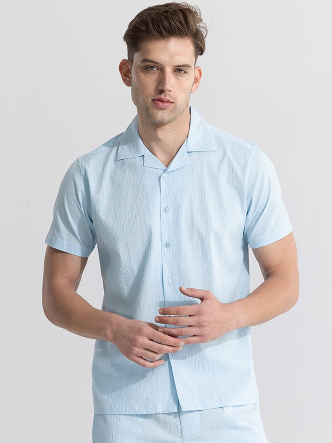 

Snitch Blue Notched Lapel Collar Shirt With Shorts