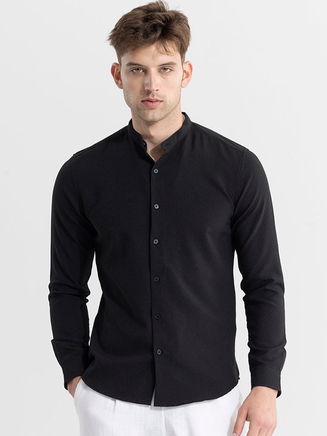 

Snitch Classic Slim Fit Opaque Cotton Casual Shirt, Black