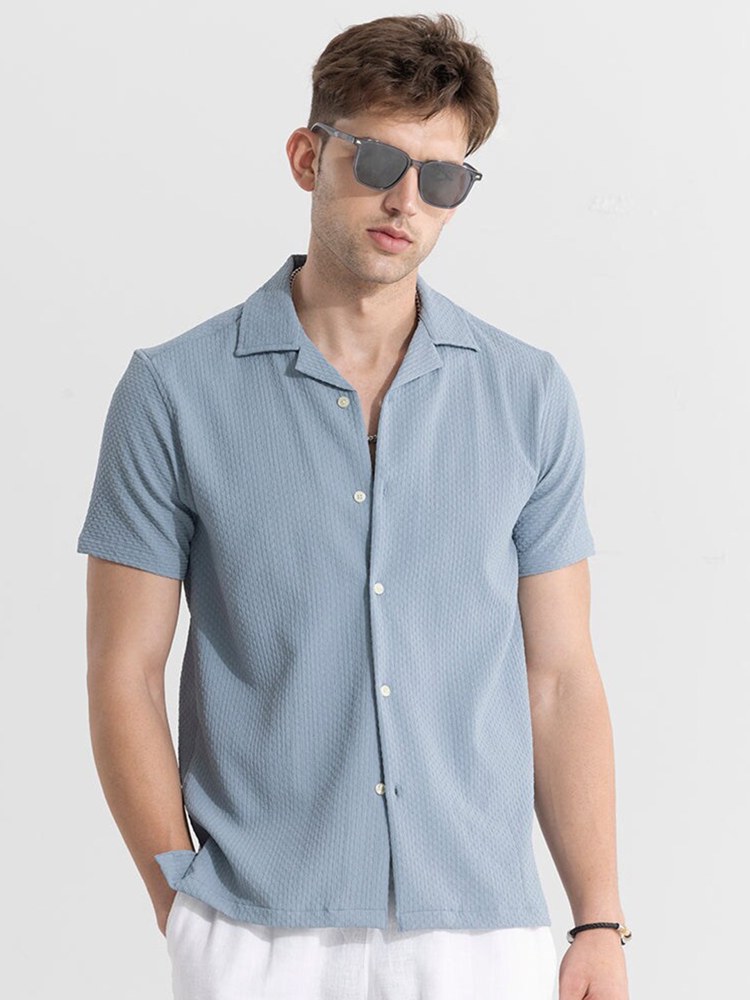 

Snitch Blue Classic Cuban Collar Casual Shirt