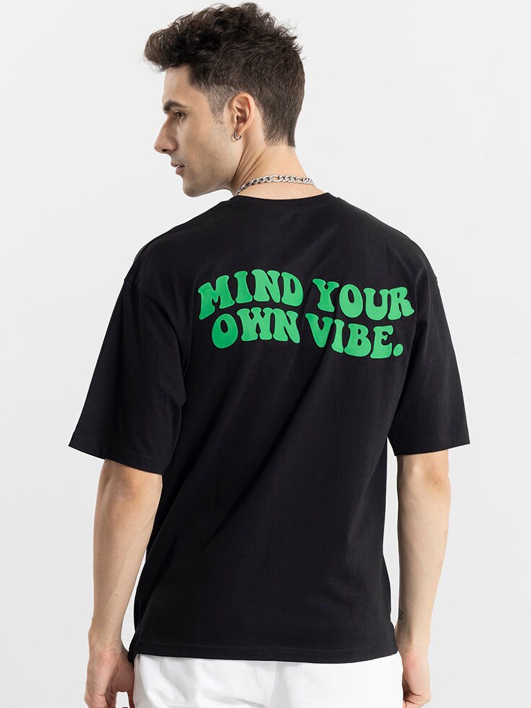 

Snitch Black Typography Printed Oversized Cotton T-shirt