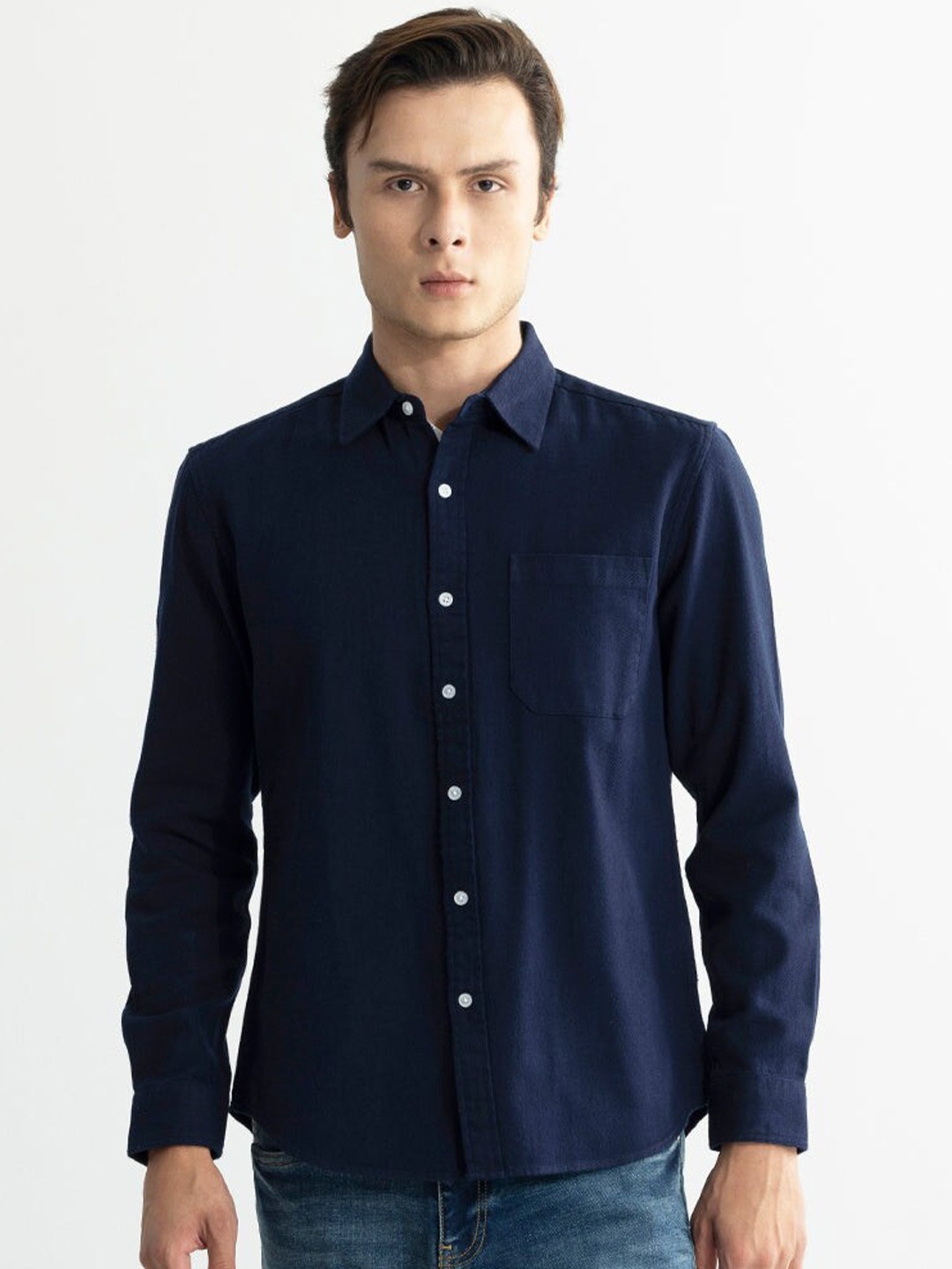 

Snitch Navy Blue Classic Slim Fit Cotton Casual Shirt