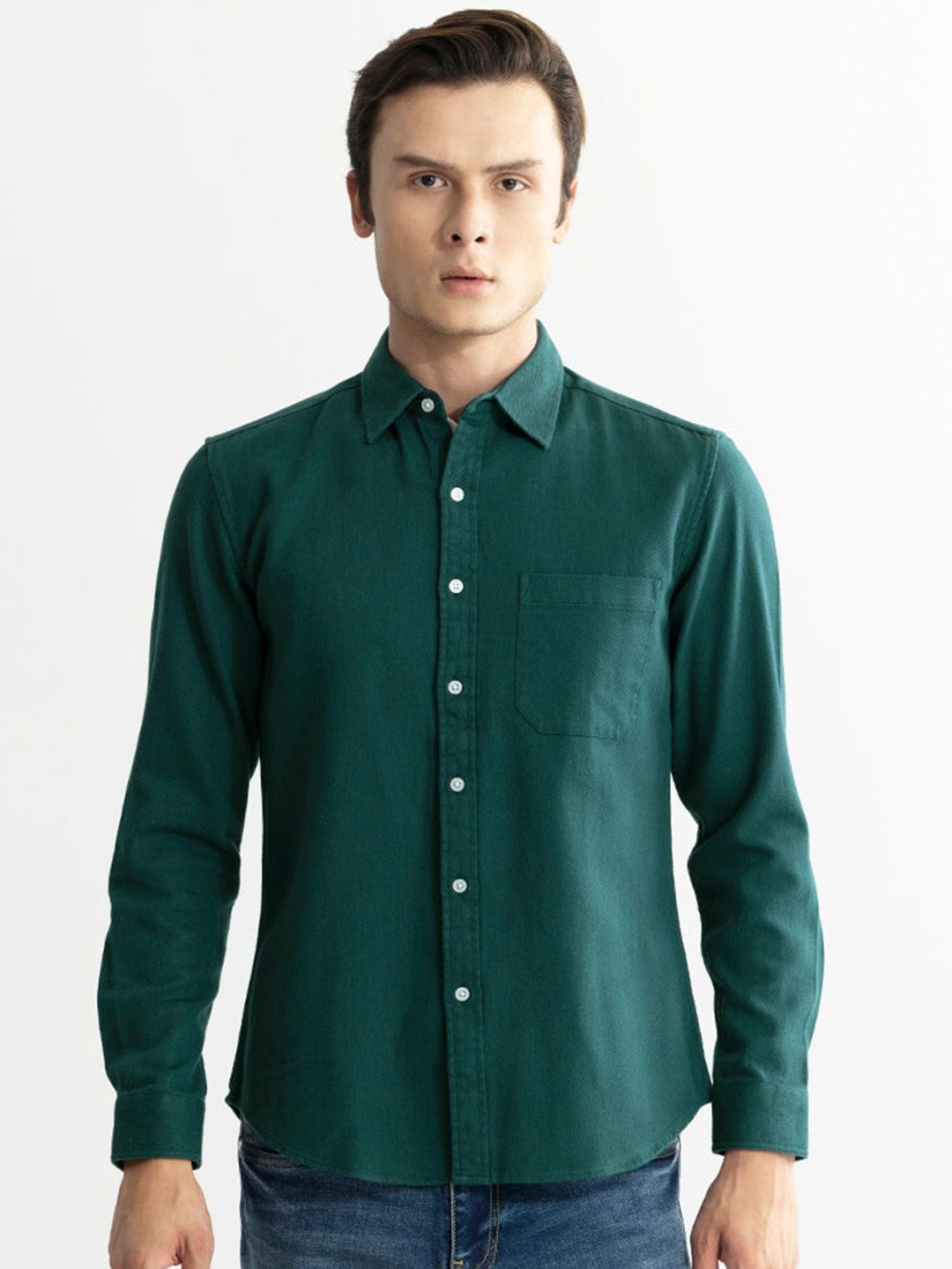 

Snitch Classic Slim Fit Spread Collar Long Sleeve Pocket Cotton Casual Shirt, Green