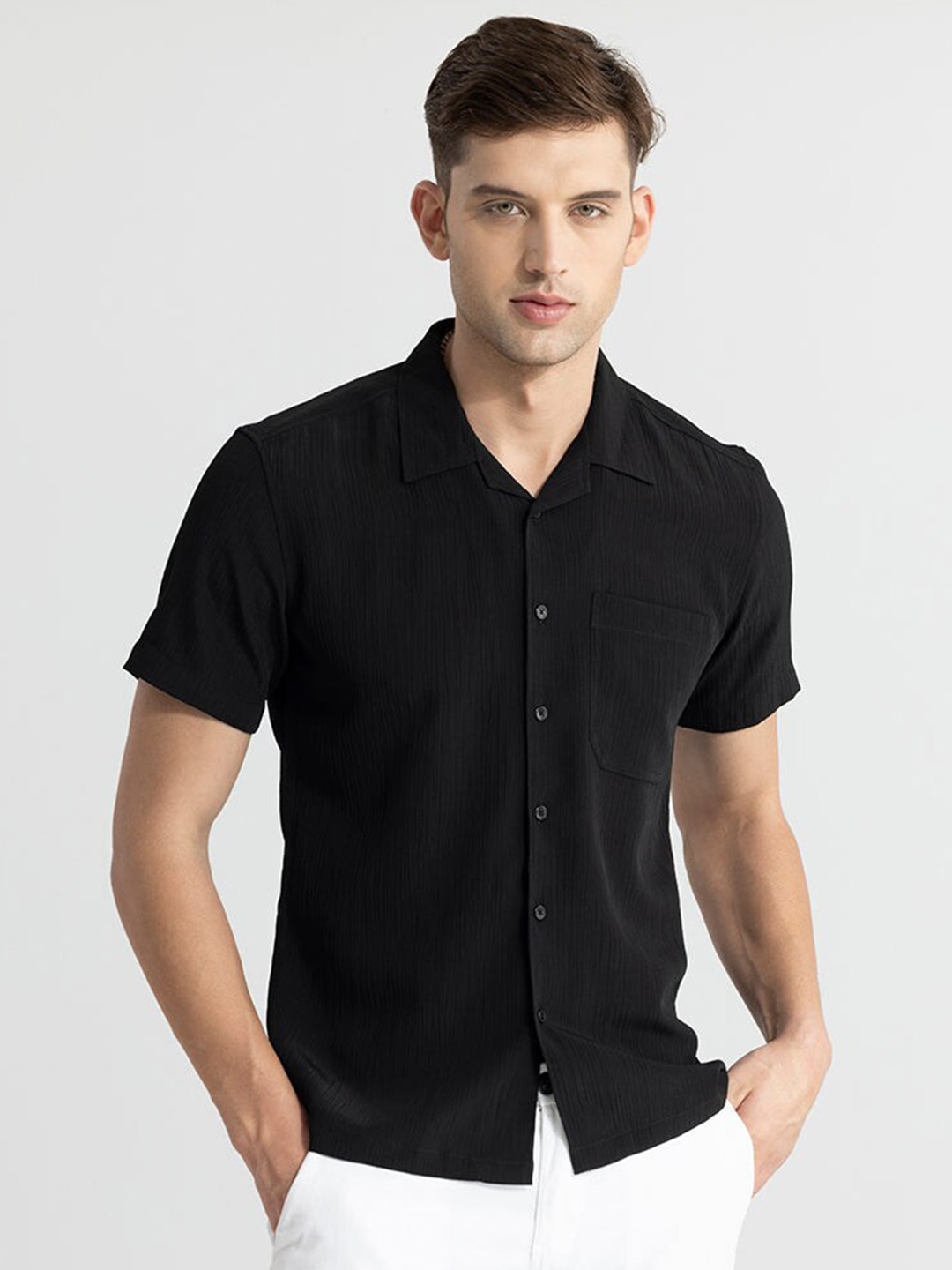 

Snitch Black Self Design Classic Slim Fit Opaque Cotton Casual Shirt