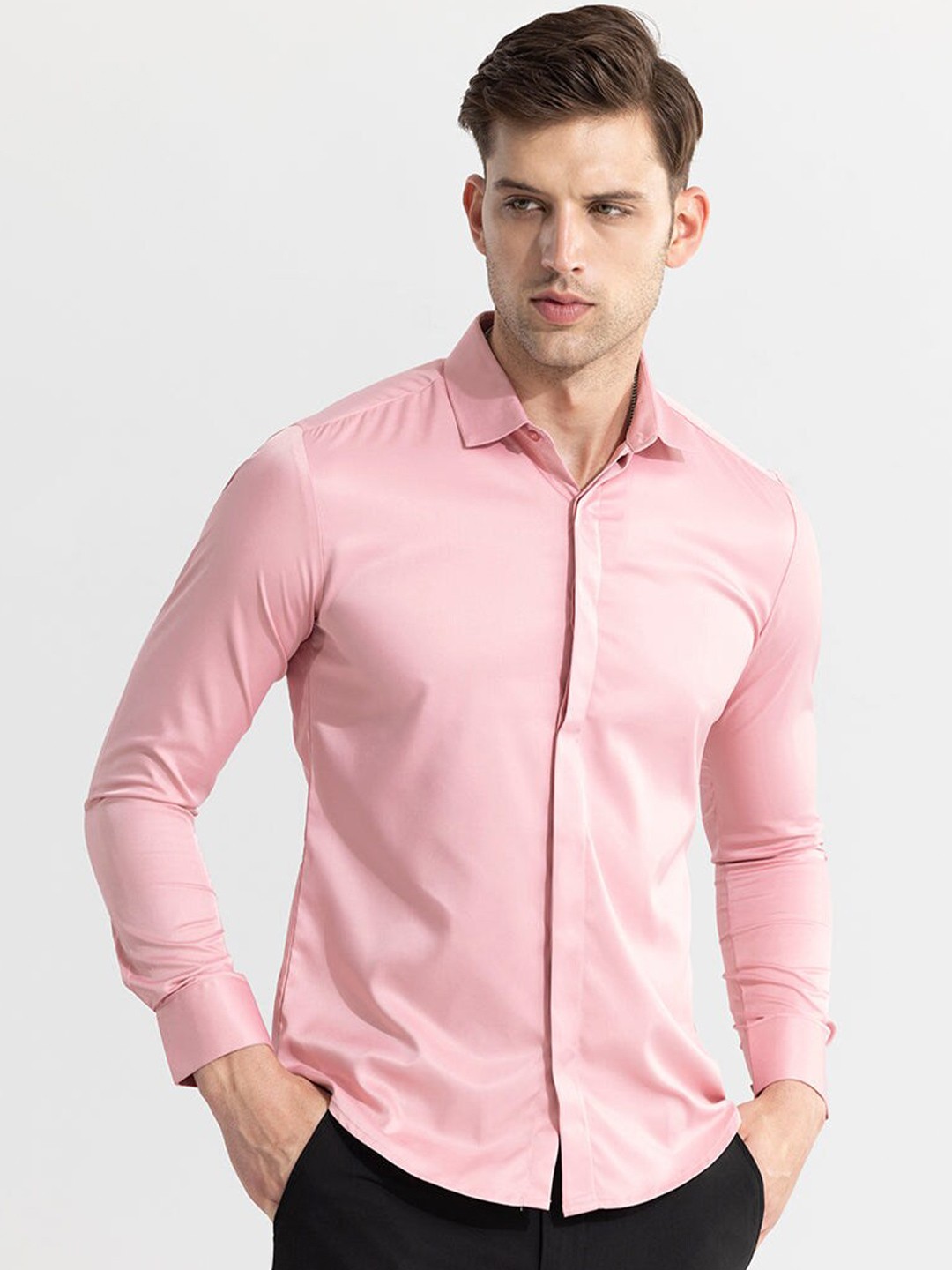 

Snitch Pink Classic Slim Fit Opaque Casual Shirt