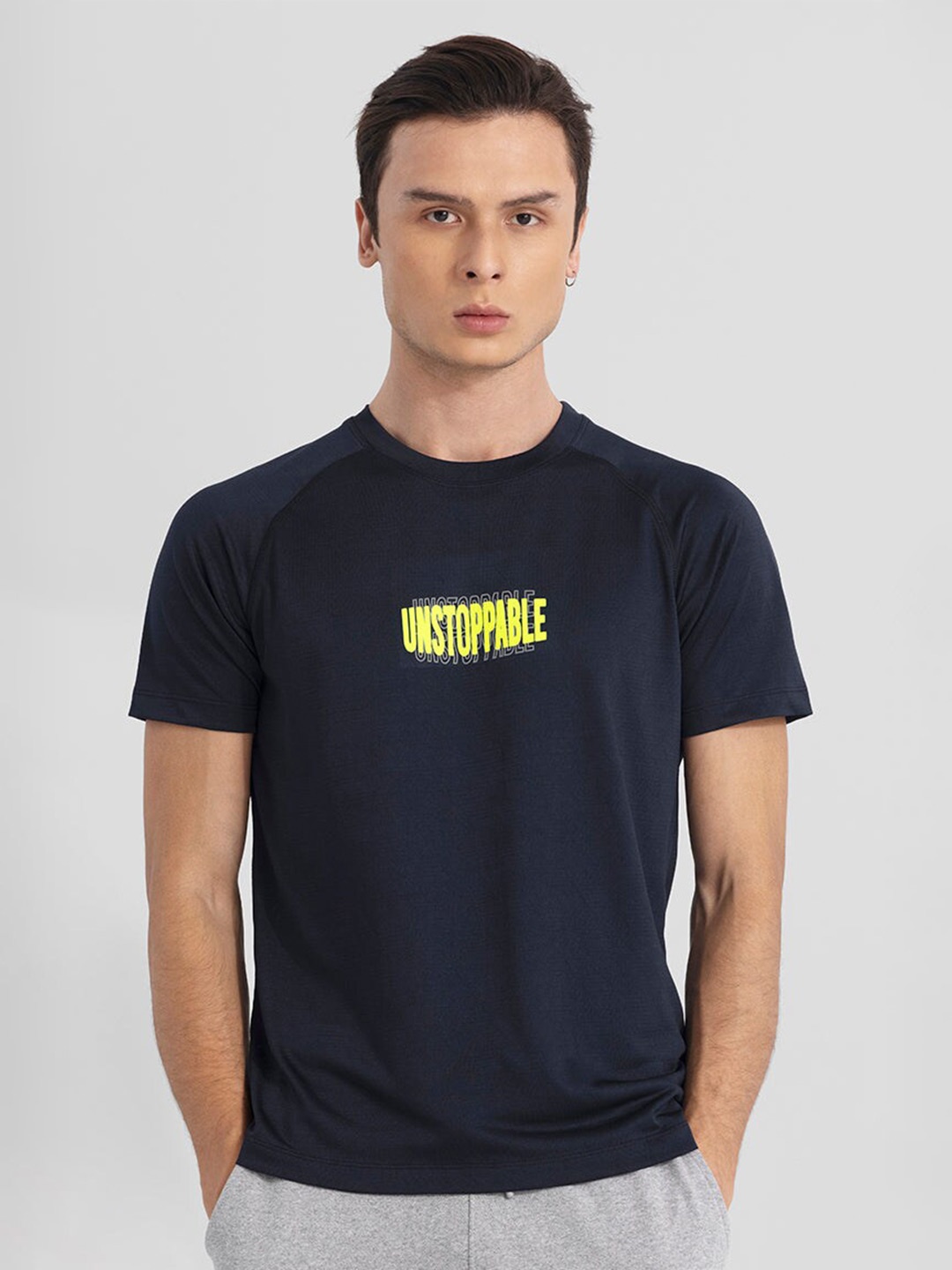 

Snitch Typography Printed Cotton Slim Fit T-shirt, Navy blue