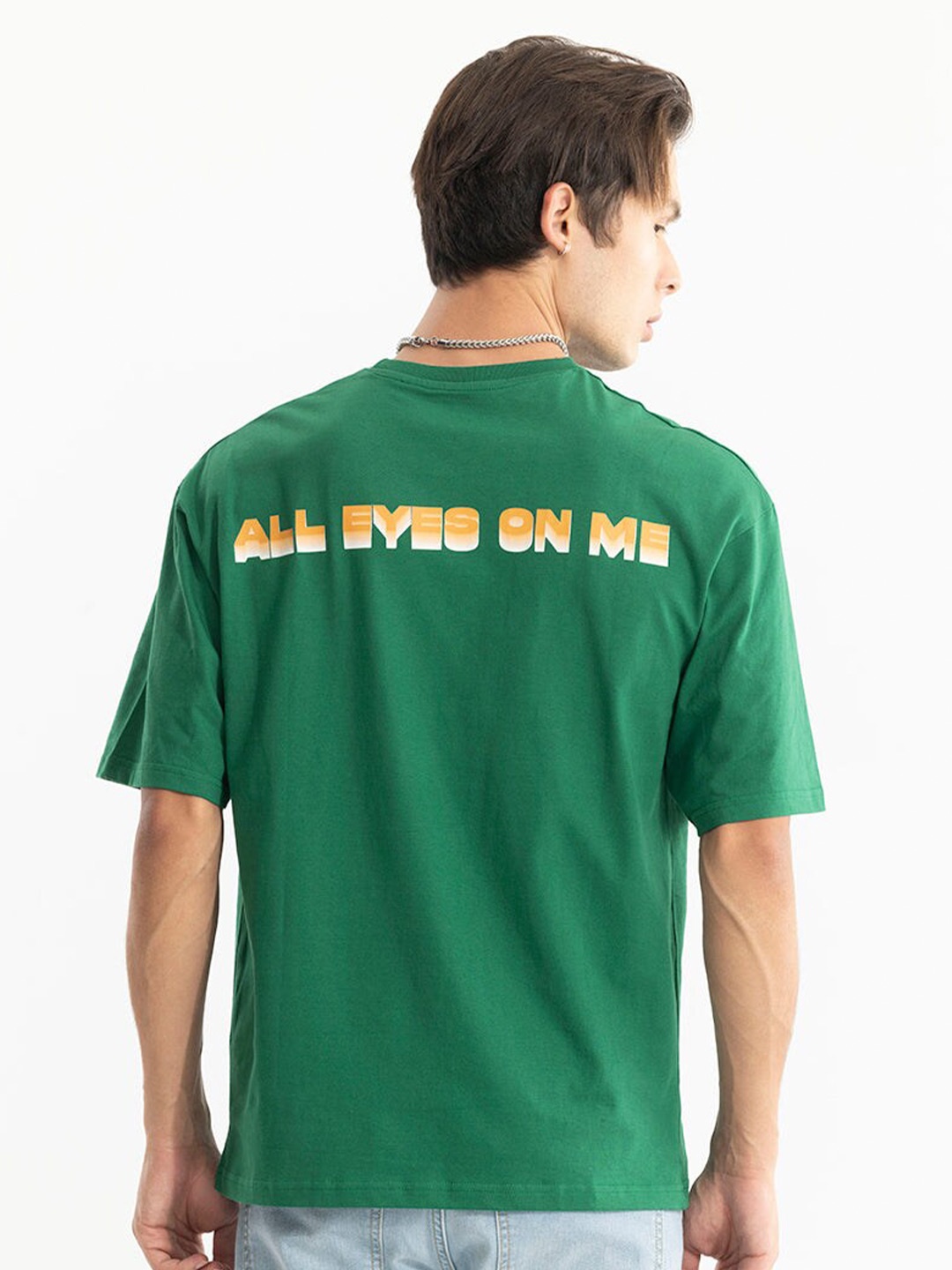 

Snitch Typography Printed Cotton Oversized T-shirt, Green