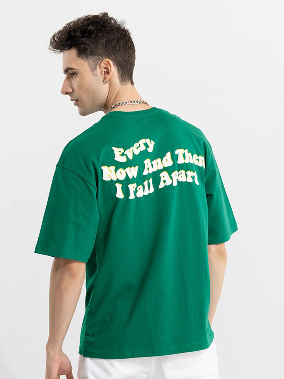 

Snitch Green Typography Printed Oversized Cotton T-shirt