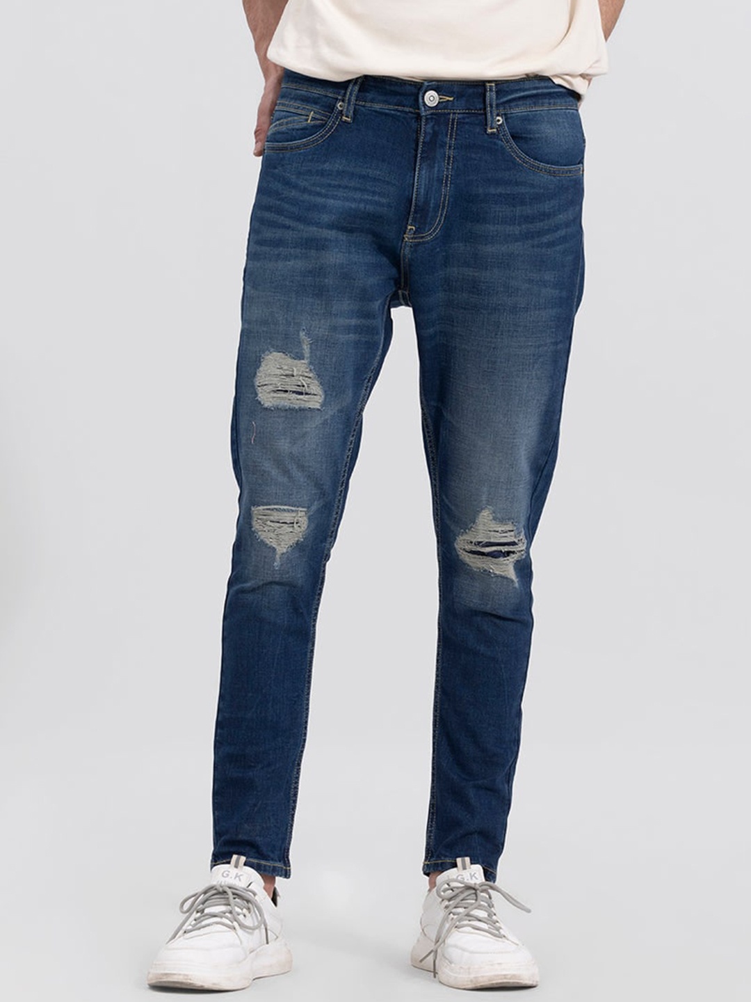 

Snitch Men Blue Smart Skinny Fit Highly Distressed Light Fade Jeans
