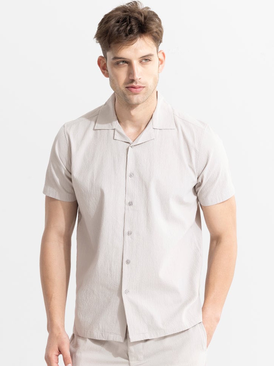 

Snitch Grey Notched Lapel Collar Shirt With Shorts