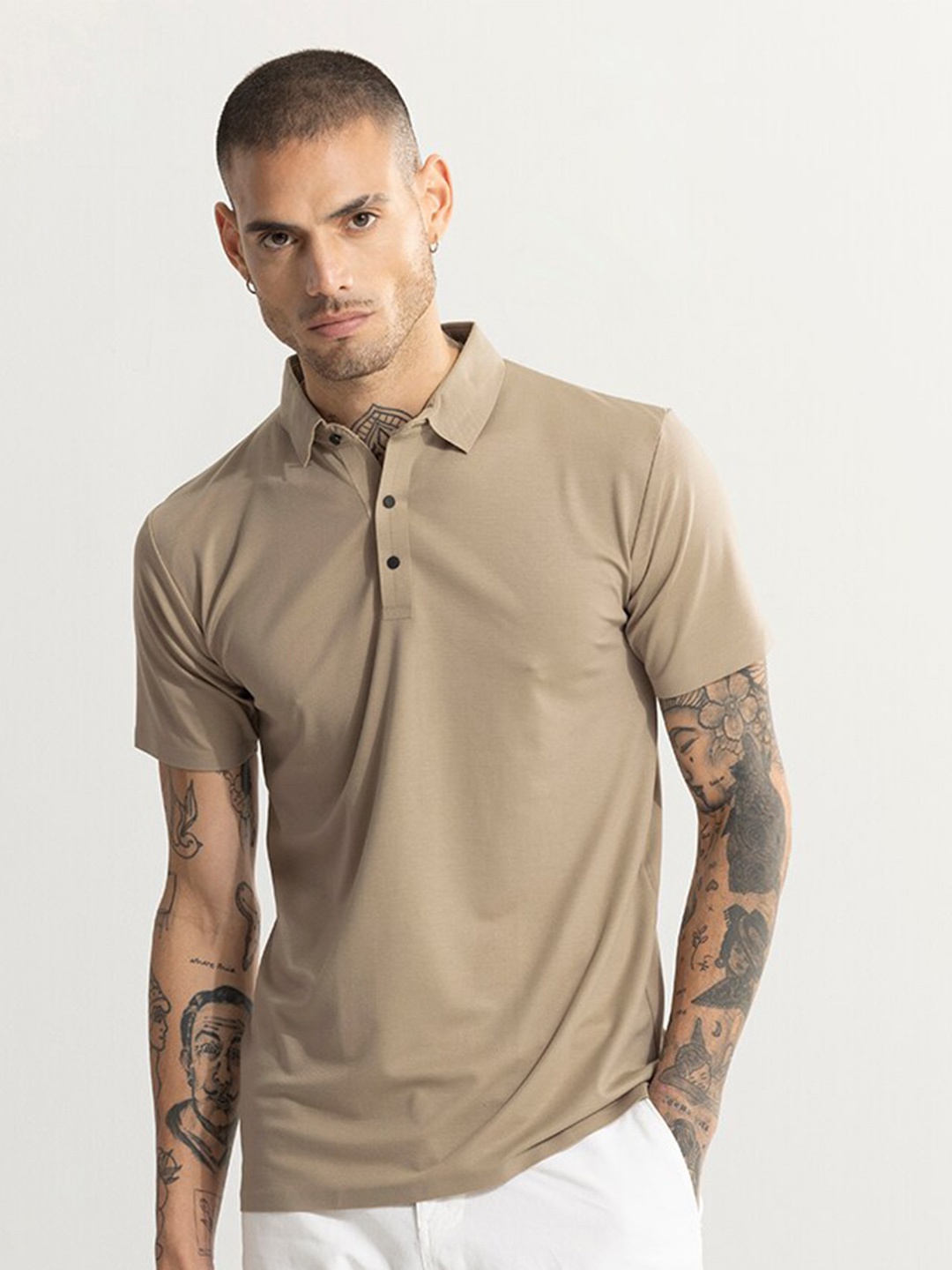 

Snitch Beige Polo Collar Cotton T-shirt