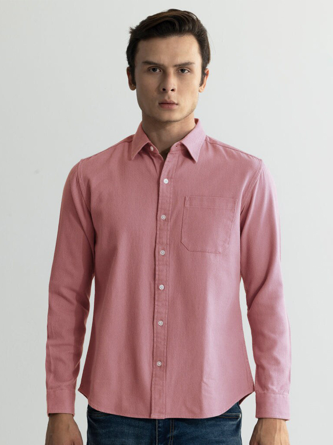 

Snitch Pink Classic Slim Fit Spread Collar Cotton Casual Shirt