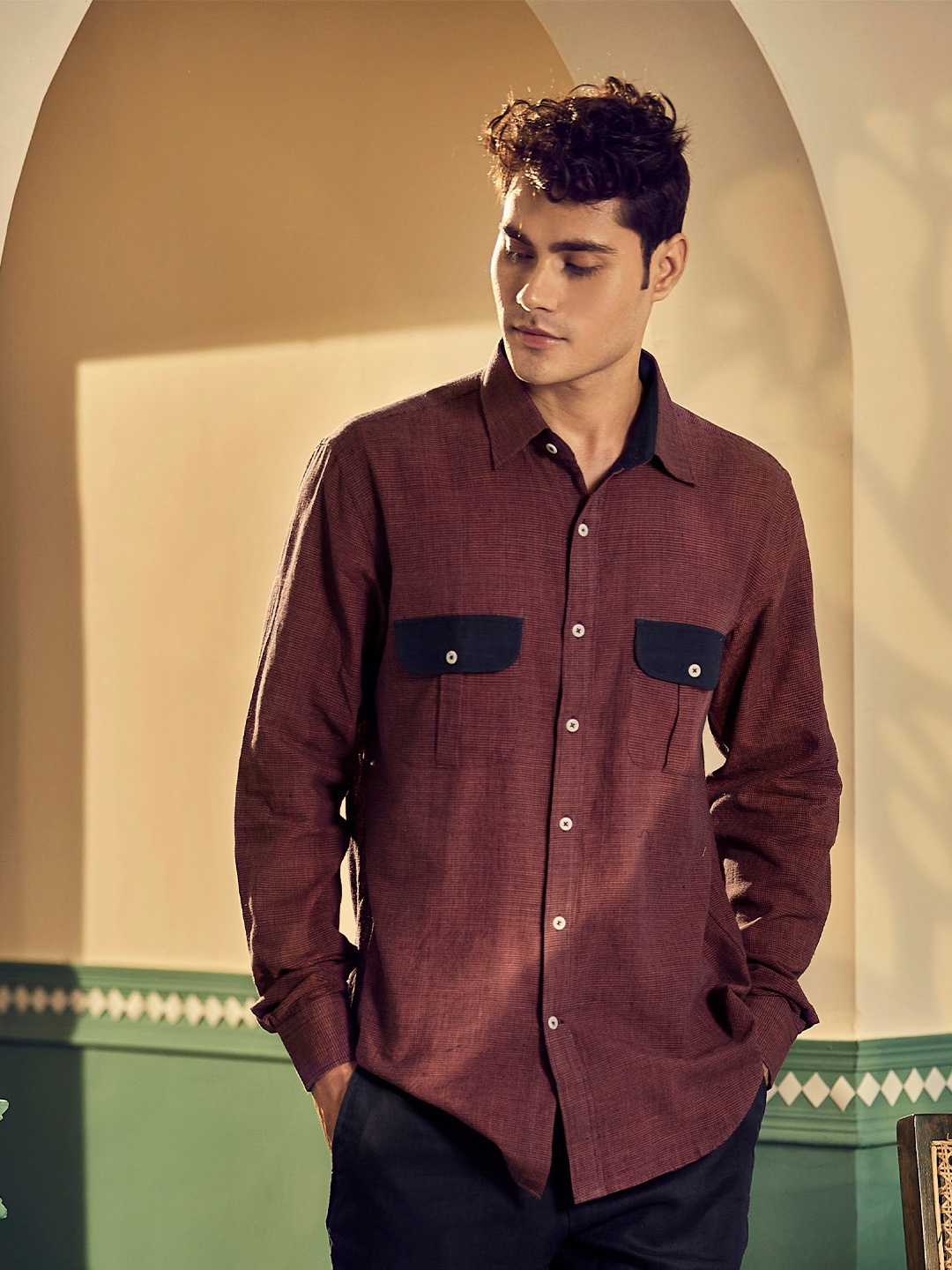 

Earthpiece Comfort Spread Collar Pure Cotton Casual Shirt, Rose