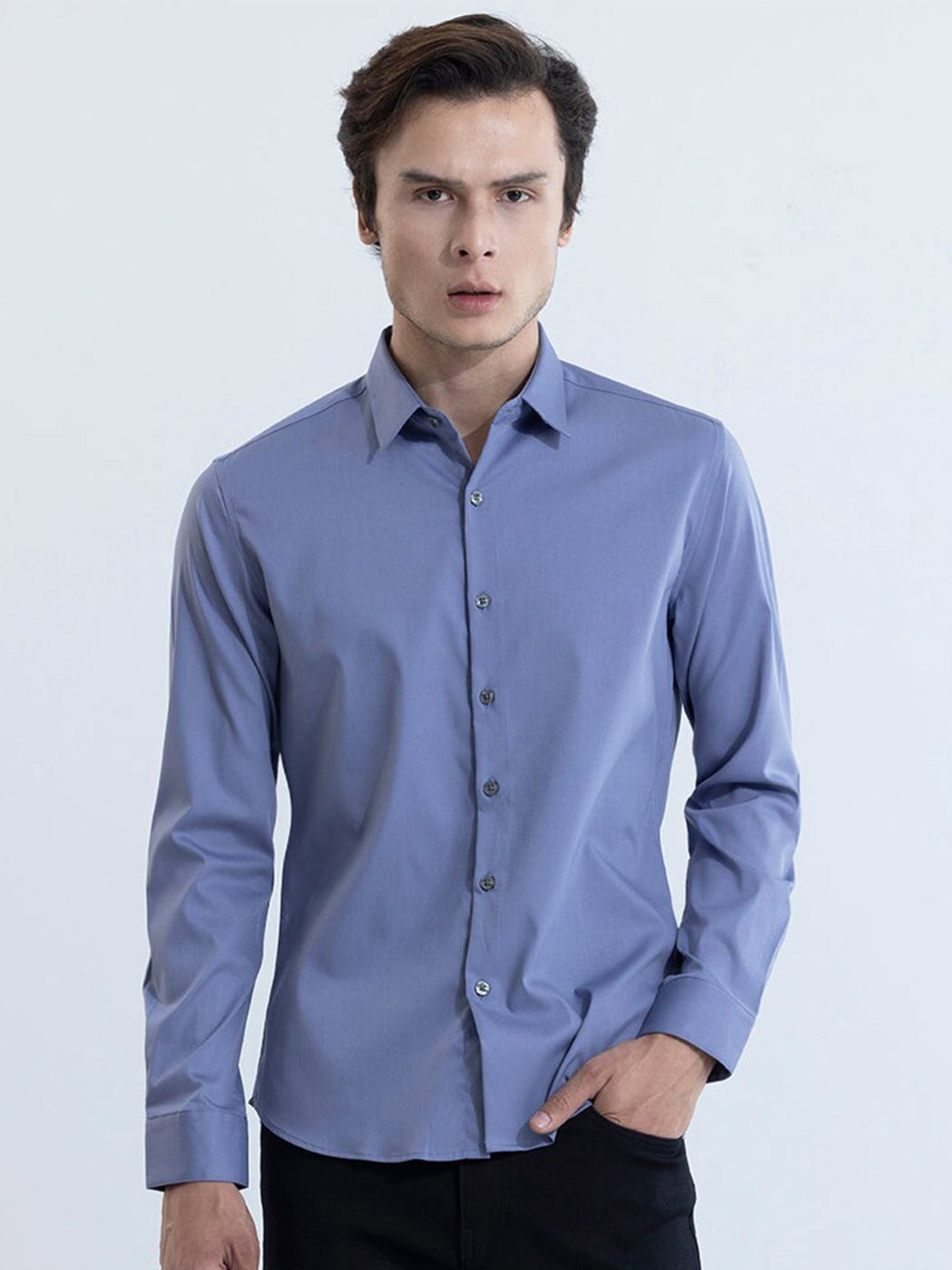 

Snitch Blue Cotton Classic Slim Fit Opaque Casual Shirt