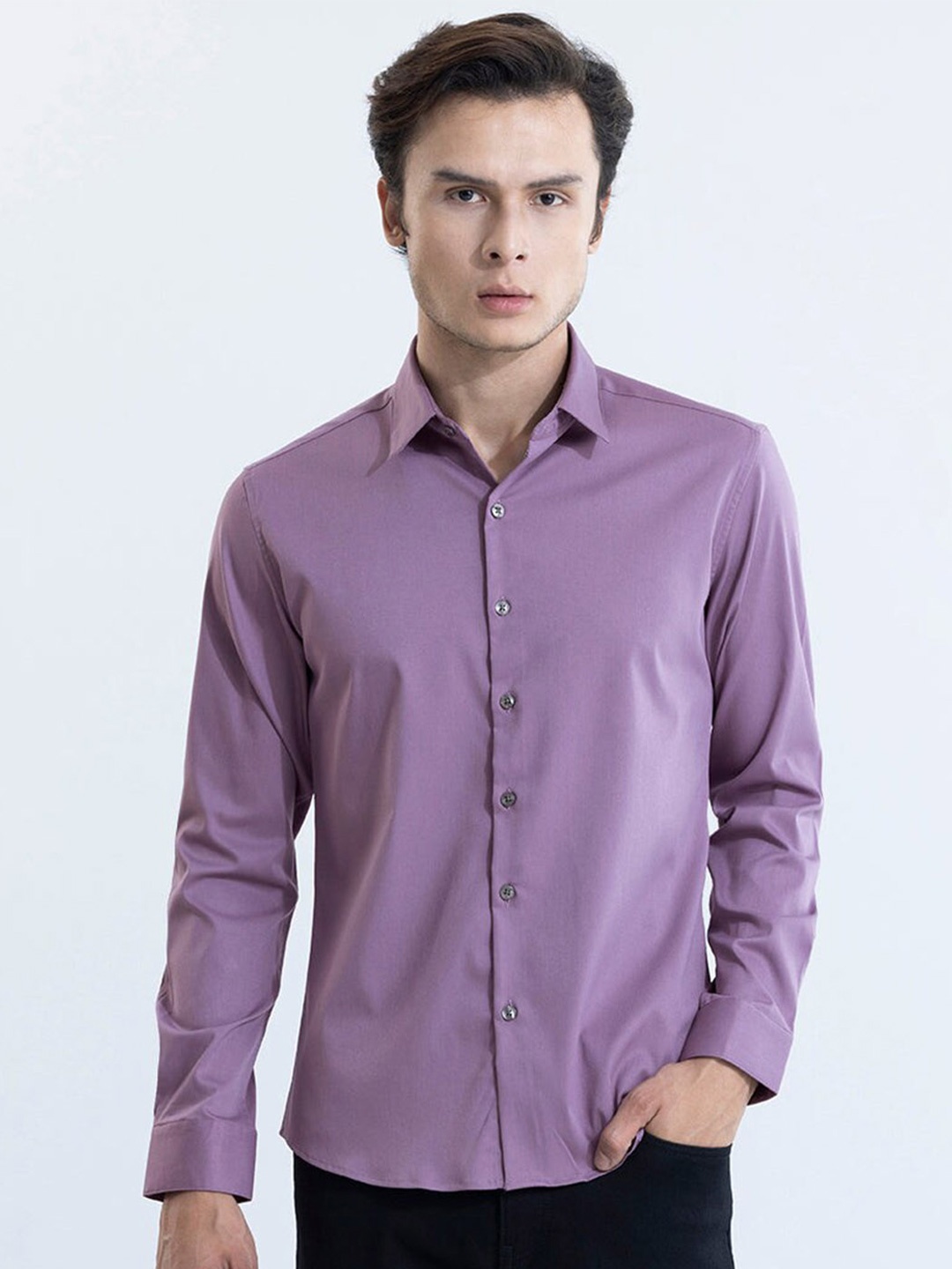 

Snitch Purple Textured Classic Slim Fit Opaque Cotton Casual Shirt