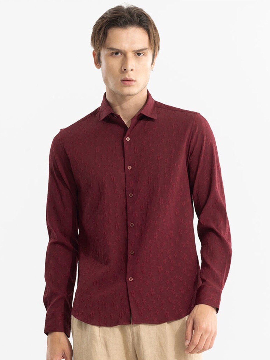 

Snitch Classic Floral Embroidered Shirt, Maroon