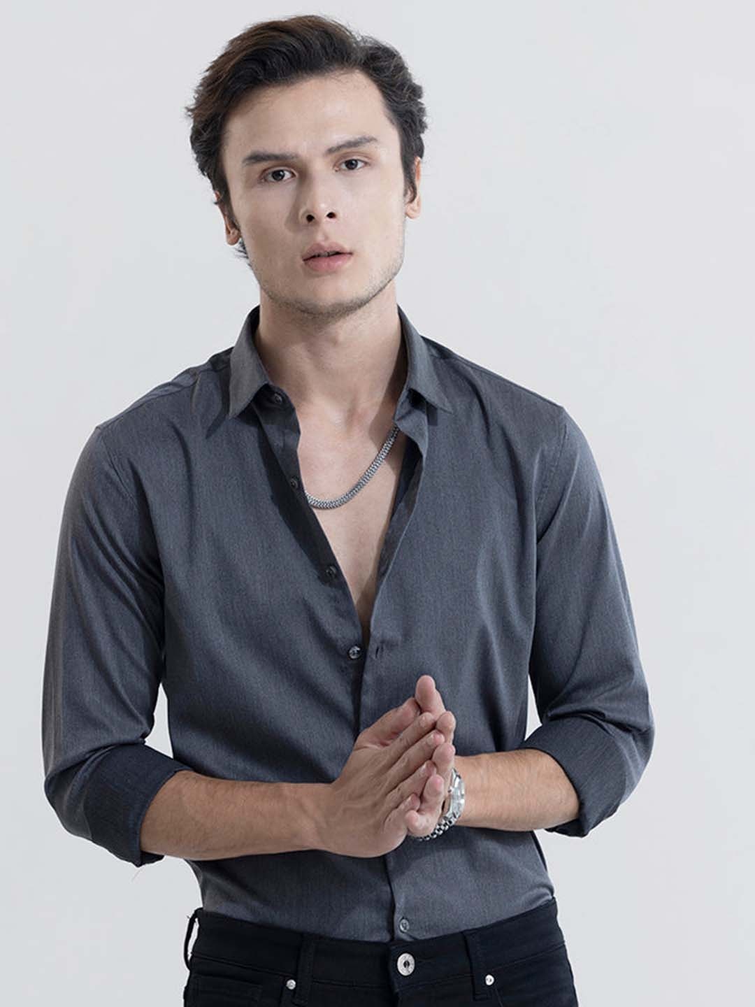 

Snitch Grey Classic Slim Fit Opaque Cotton Casual Shirt