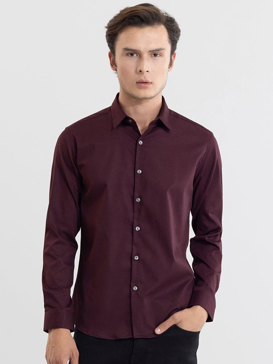 

Snitch Classic Slim Fit Spread Collar Long Sleeve Cotton Casual Shirt, Maroon