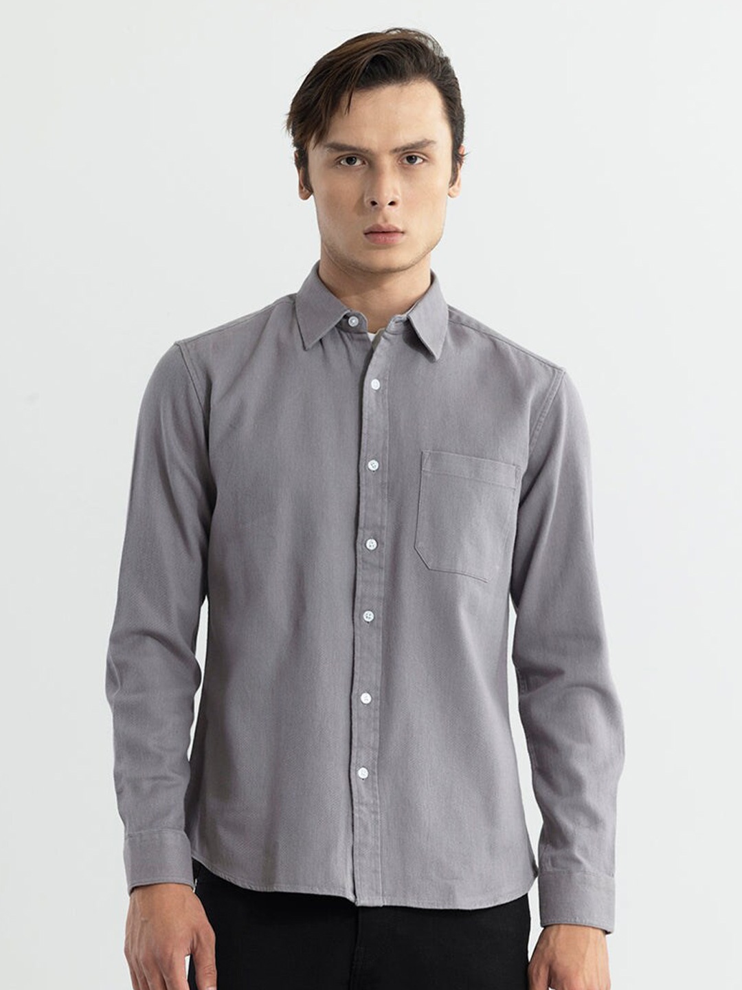 

Snitch Classic Slim Fit Opaque Cotton Casual Shirt, Grey