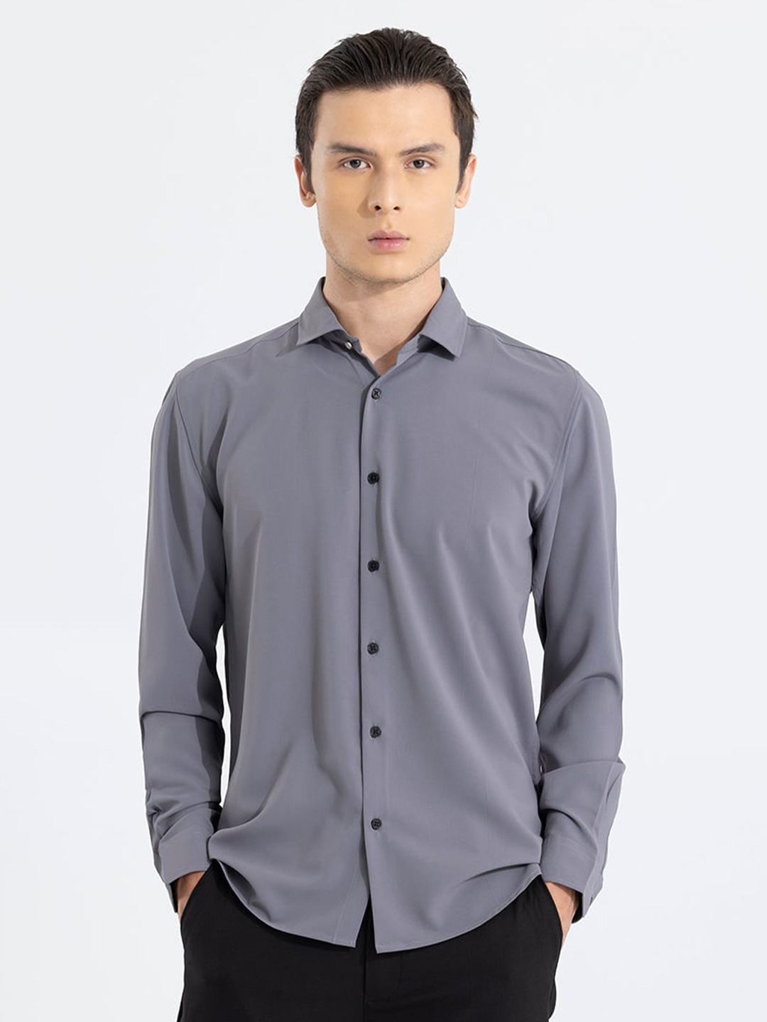 

Snitch Grey Classic Slim Fit Cotton Casual Shirt