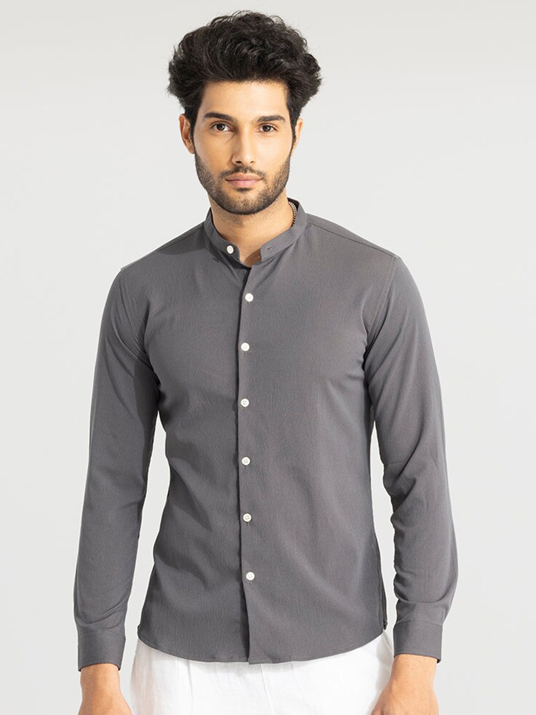 

Snitch Classic Mandarin Collar Cotton Shirt, Grey