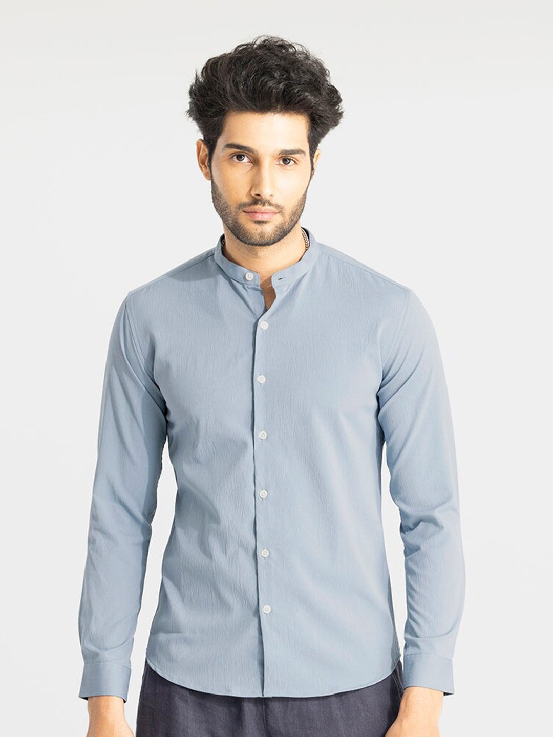 

Snitch Blue Cotton Band Collar Classic Slim Fit Opaque Casual Shirt