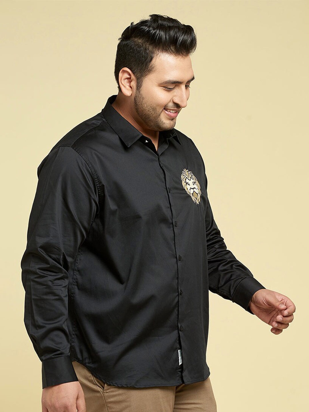 

Snitch Classic Slim Fit Plus Size Embroidered Cotton Casual Shirt, Black