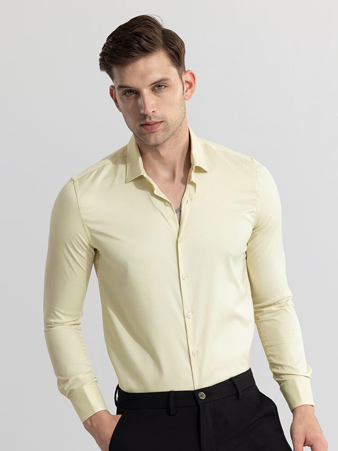 

Snitch Yellow Classic Slim Fit Opaque Cotton Formal Shirt