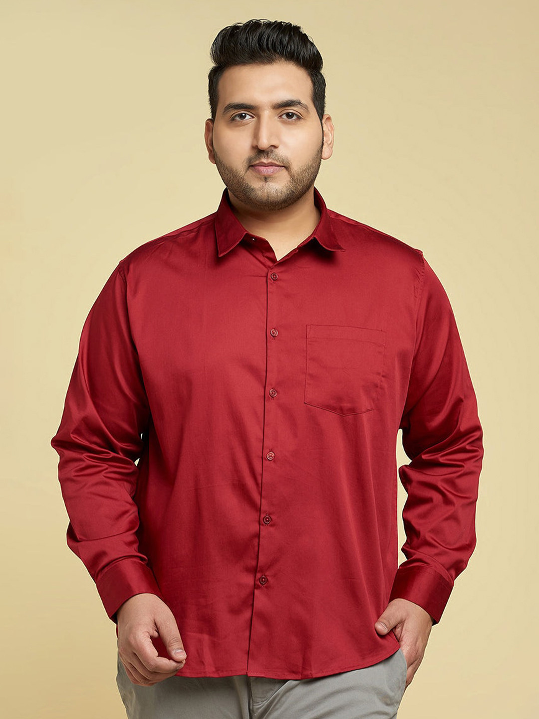 

Snitch Red Classic Slim Fit Opaque Cotton Casual Shirt