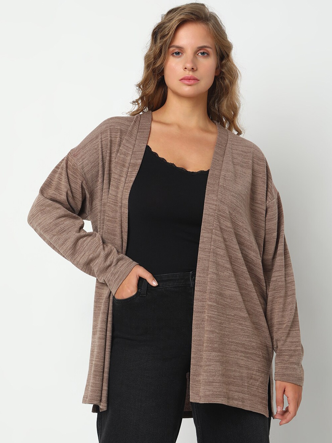 

VERO MODA CURVE Longline Open Front Shrug, Brown