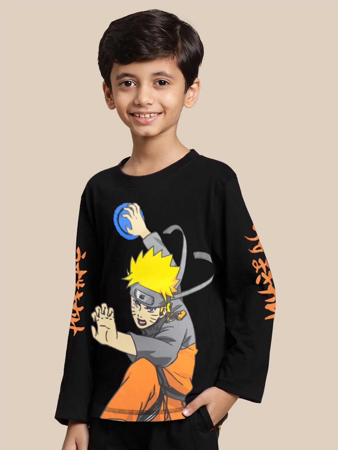 

Kids Ville Boys Humour and Comic Printed Naruto Cotton T-Shirt, Black