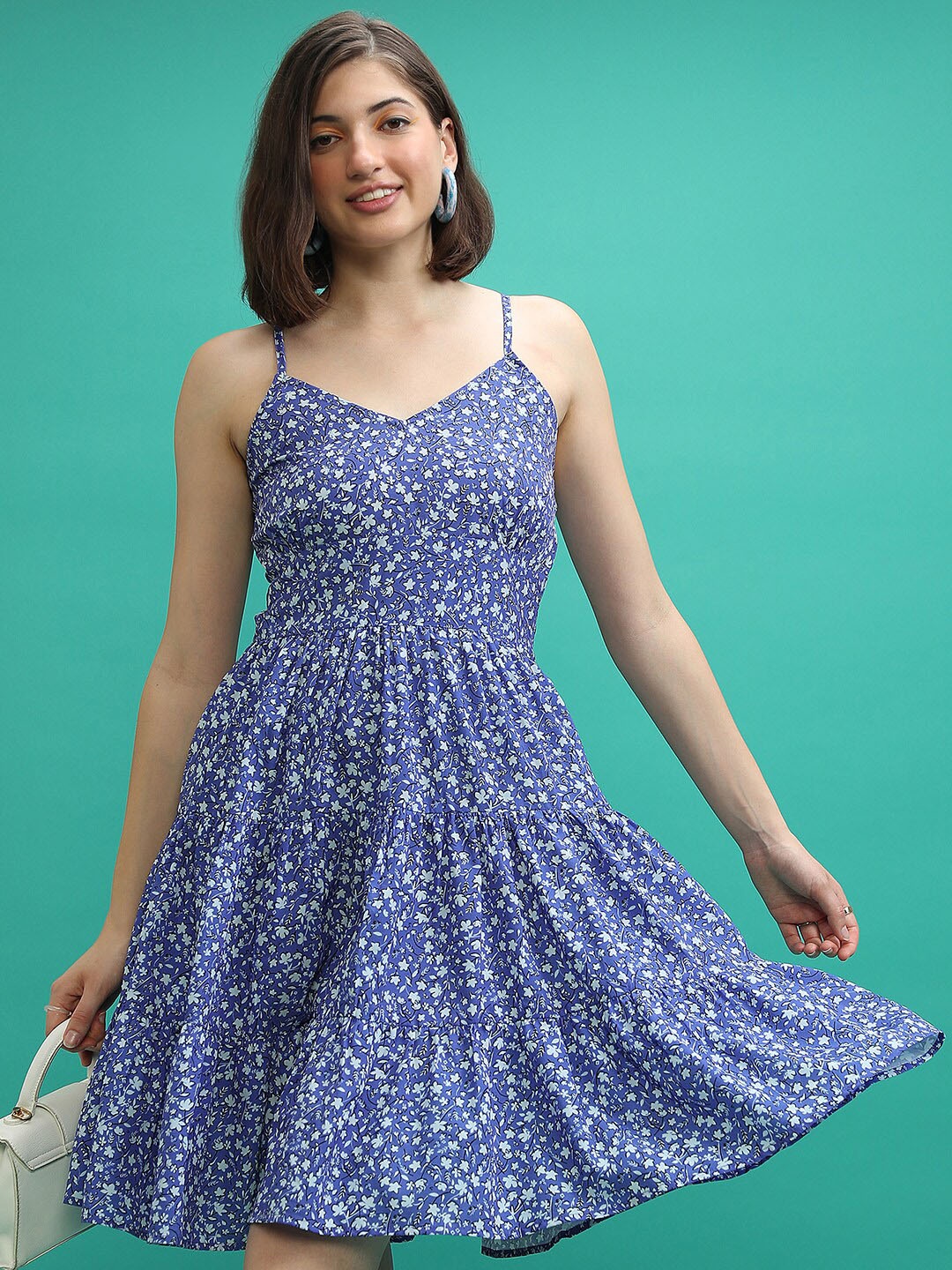 

Tokyo Talkies Purple Floral Printed Tiered Fit & Flare Dress