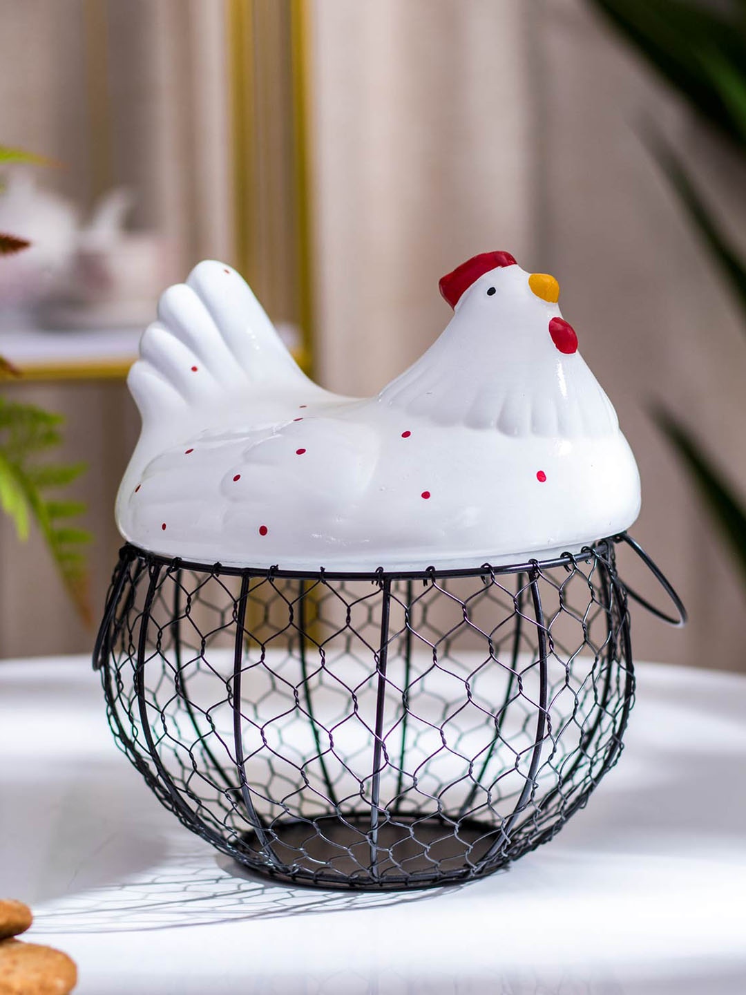 

THEDECORKART White Metal & Ceramic Egg Storage