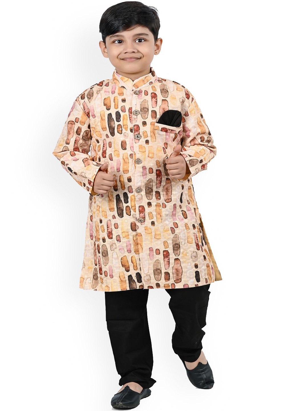 

BAESD Boys Geometric Printed Regular Kurta with Pyjamas, Brown