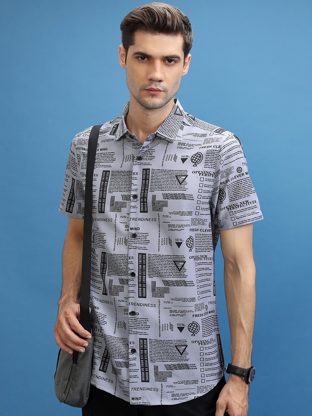 

KETCH Grey Slim Fit Opaque Typography Printed Casual Shirt