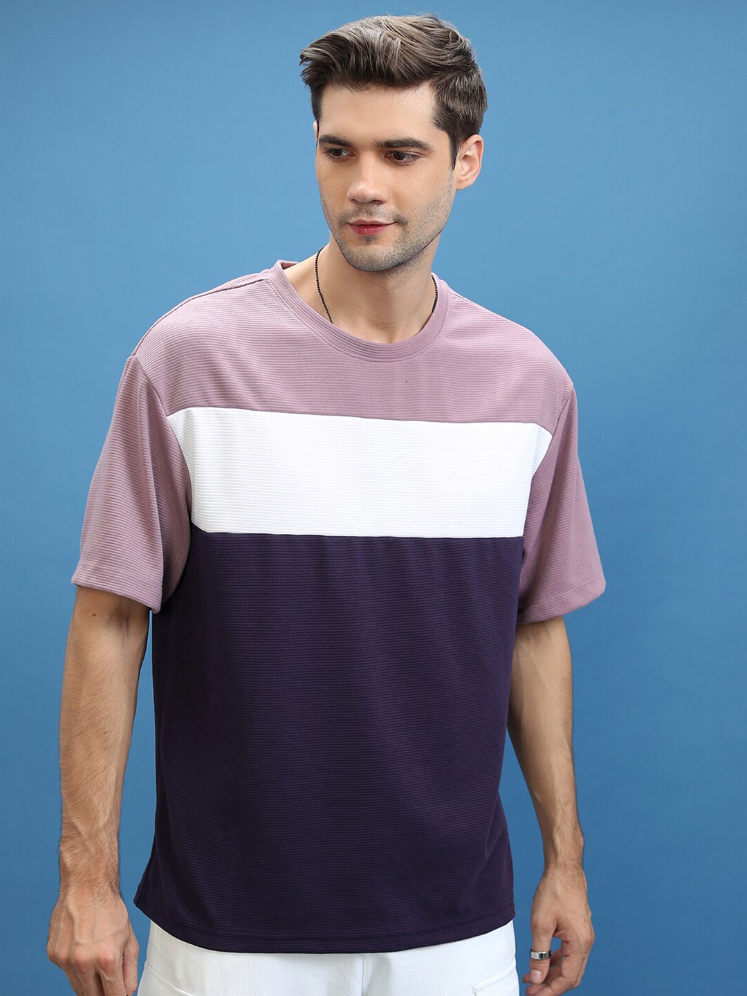 

KETCH Black Colourblocked Drop-Shoulder Sleeves Longline Oversized T-shirt