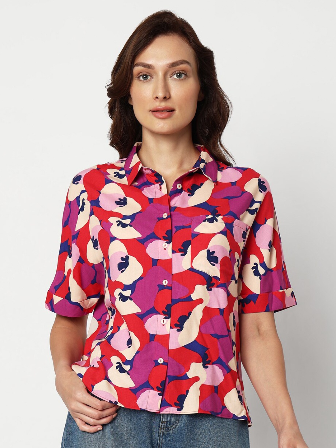 

Vero Moda Abstract Printed Spread Collar Casual Shirt, Red