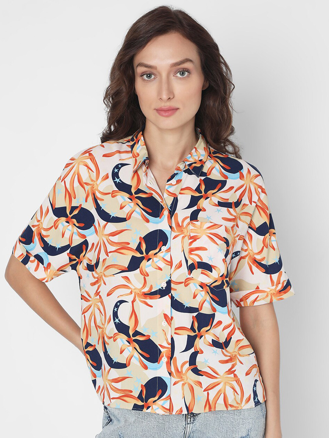 

Vero Moda Floral Printed Casual Shirt, Orange