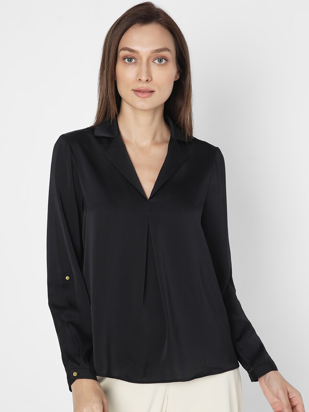

Vero Moda Notched Lapel Collar Regular Top, Black